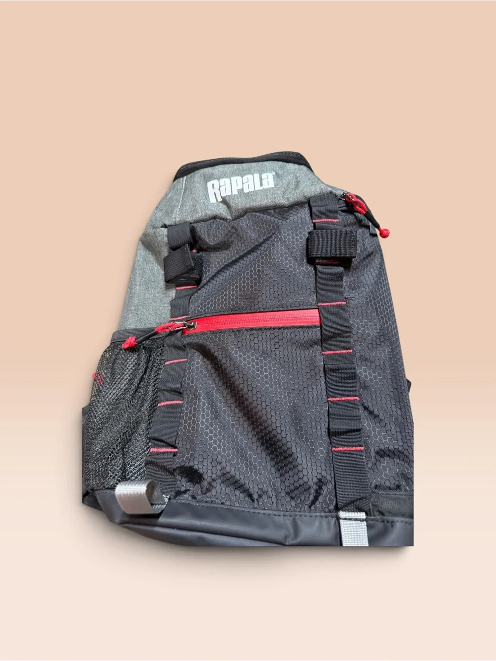 Rapala Hiking Backpack Gray/Black/Red, Zipper Closure, Padded Adjustable Straps